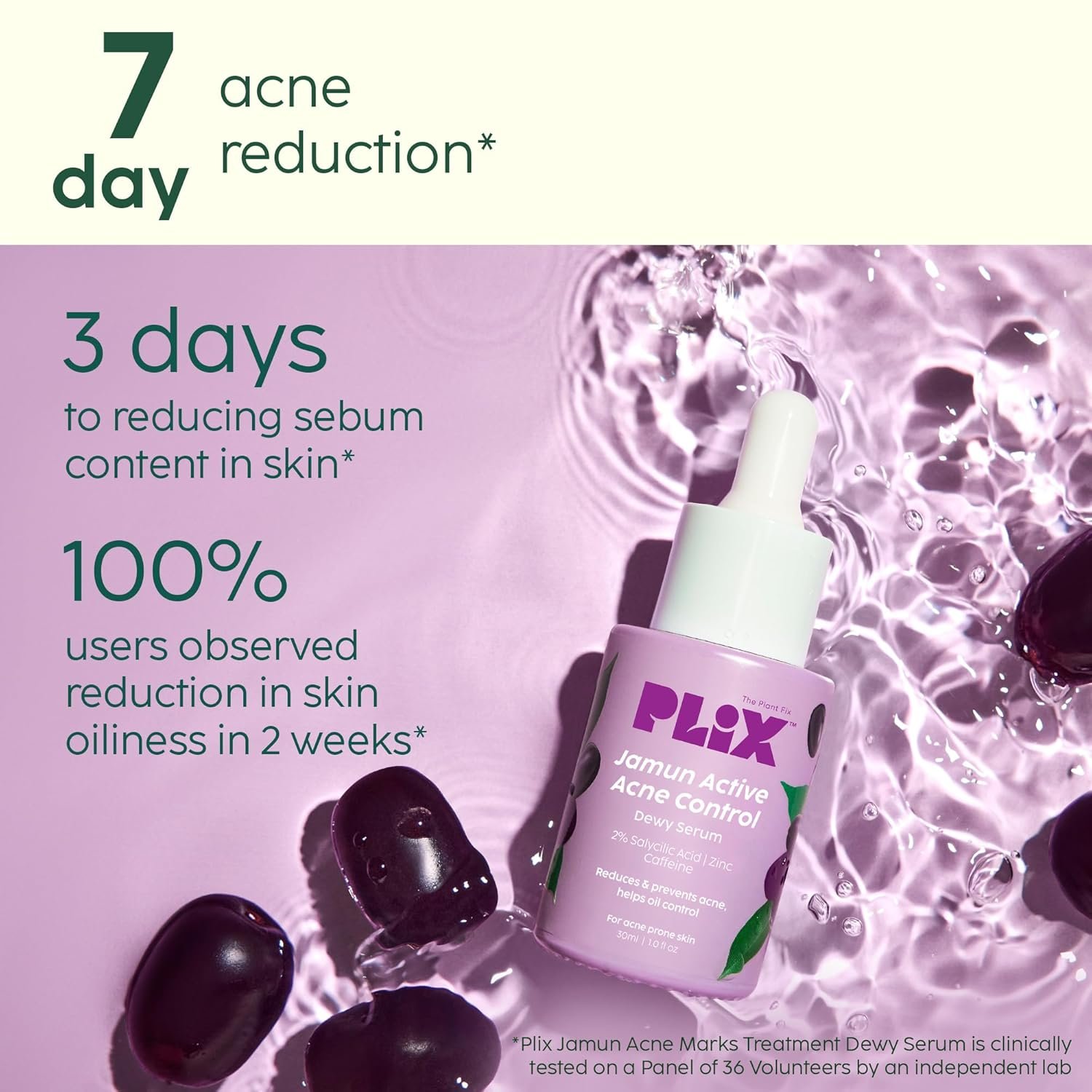 The Plant Fix Plix Jamun Active Acne Range With Cleanser, 2% Salicylic Acid Serum, Smoothie Moisturizer, & Toner Reduces Active Acne Detoxifies The Skin l Soothes Redness For All Skin Types - Image 3