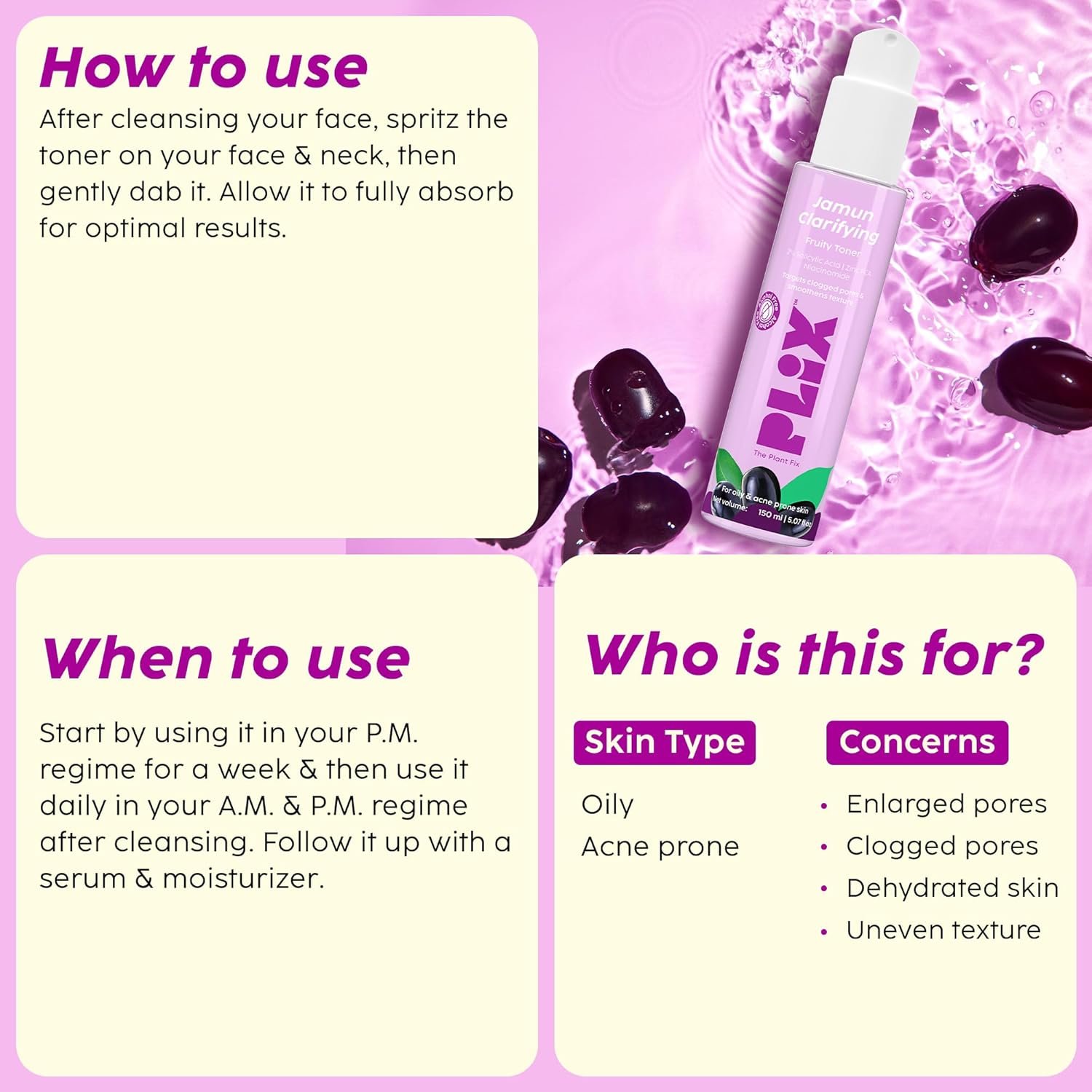 The Plant Fix Plix Jamun Active Acne Range With Cleanser, 2% Salicylic Acid Serum, Smoothie Moisturizer, & Toner Reduces Active Acne Detoxifies The Skin l Soothes Redness For All Skin Types - Image 7