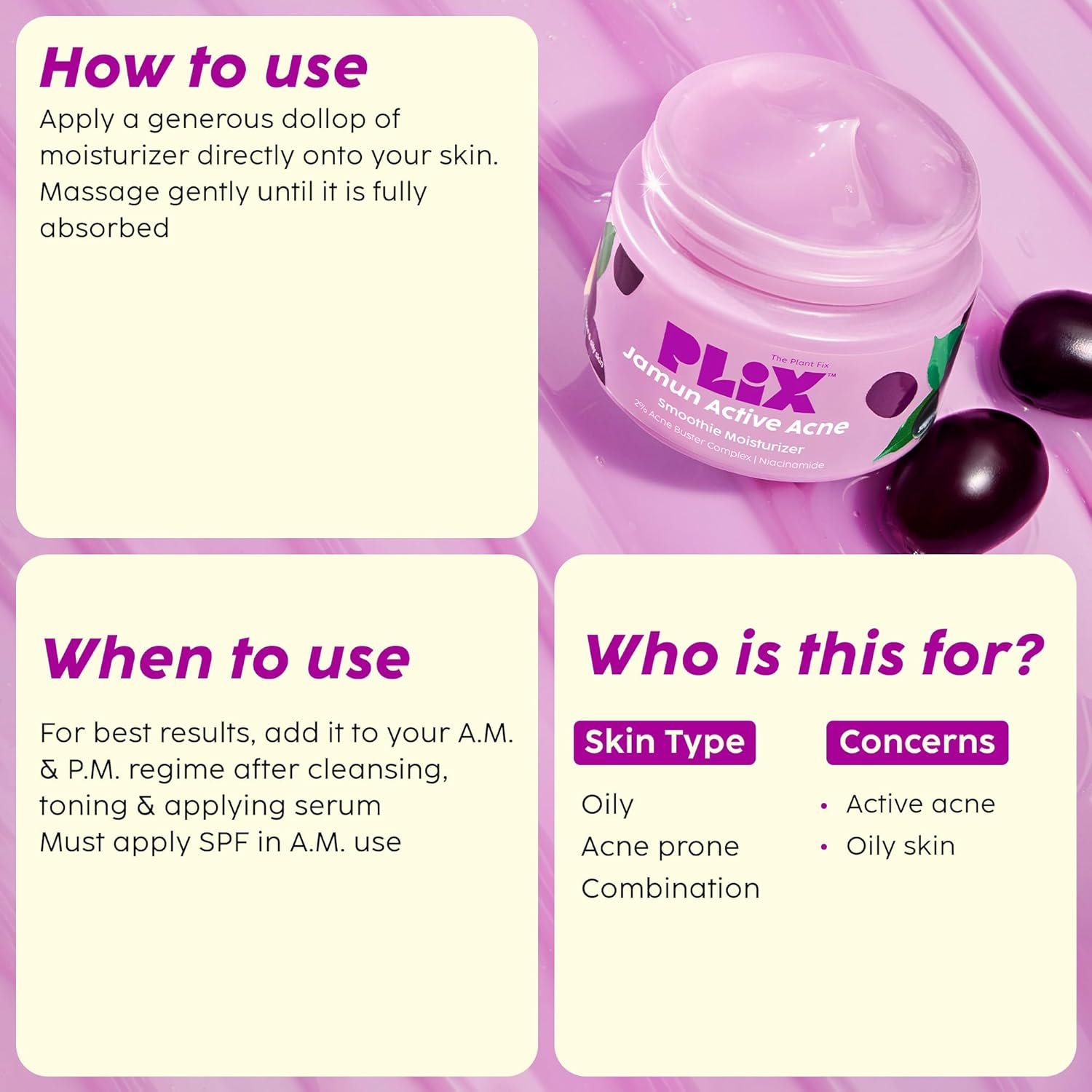 The Plant Fix Plix Jamun Active Acne Range With Cleanser, 2% Salicylic Acid Serum, Smoothie Moisturizer, & Toner Reduces Active Acne Detoxifies The Skin l Soothes Redness For All Skin Types - Image 8